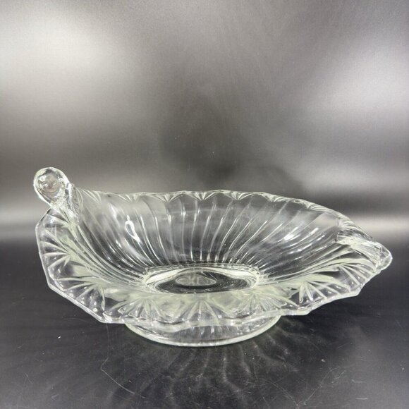 Antique Lilypad Leaf Shaped Clear Centerpiece Glass Bowl Dish Footed Glass Decor - Picture 11 of 16
